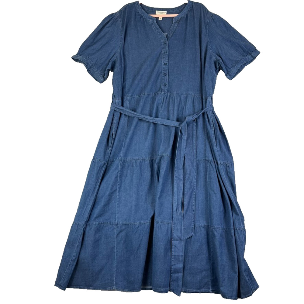 Isaac Mizrahi Live! Bridgehampton Midi Dress w/ Tie Women's Size 4X Denim